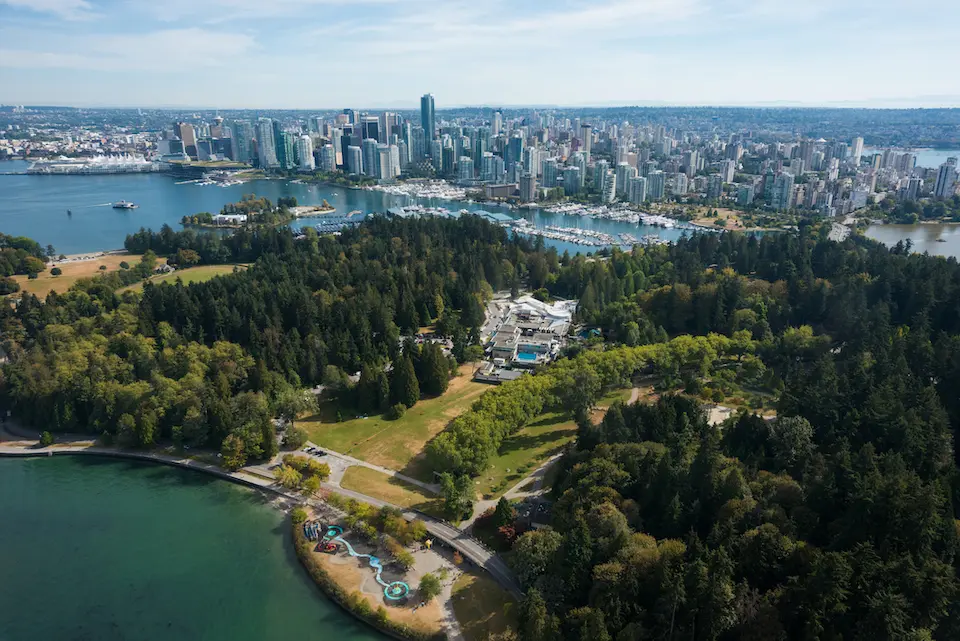 Aerial image of Vancouver British, Columbia, Canada with Stanley Park